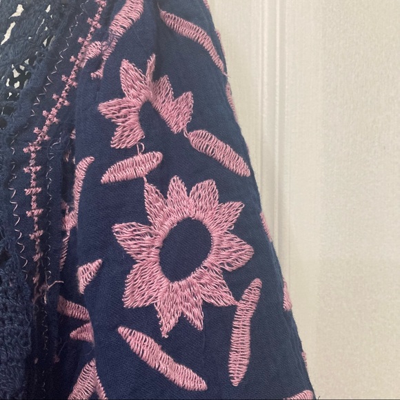Free People Embroidered Crop Blouse Blue and Pink - Picture 6 of 8